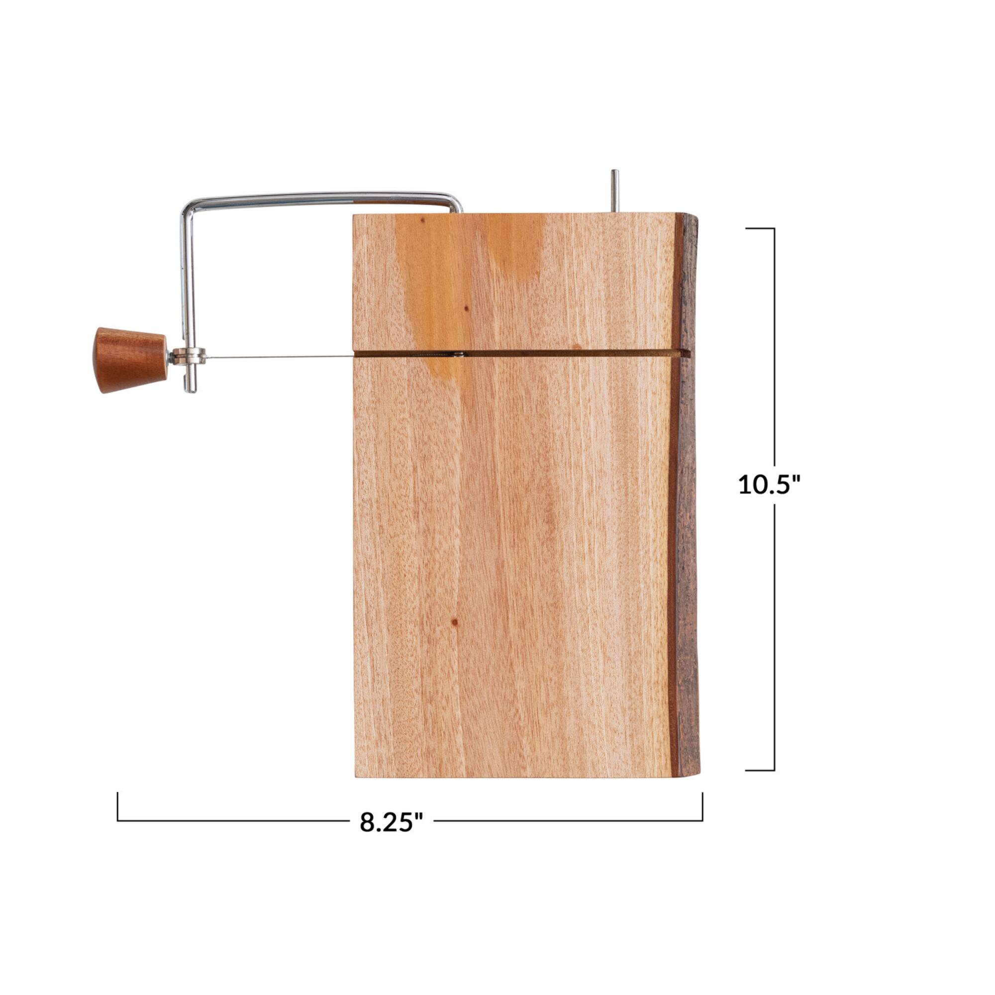 Hello Honey® 10.5" Natural Wood & Metal Cheese Slicer with Bark Edge
